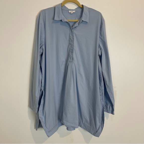 J Jill Petite Light Blue Lagenlook Popover Tunic XL Tall hidden button side slit - Picture 1 of 12